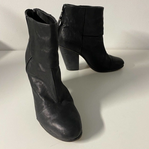 Rag&Bone Newbury Ankle Bootie Boot Heel Back Zip Black Leather Round Toe… - Picture 6 of 10